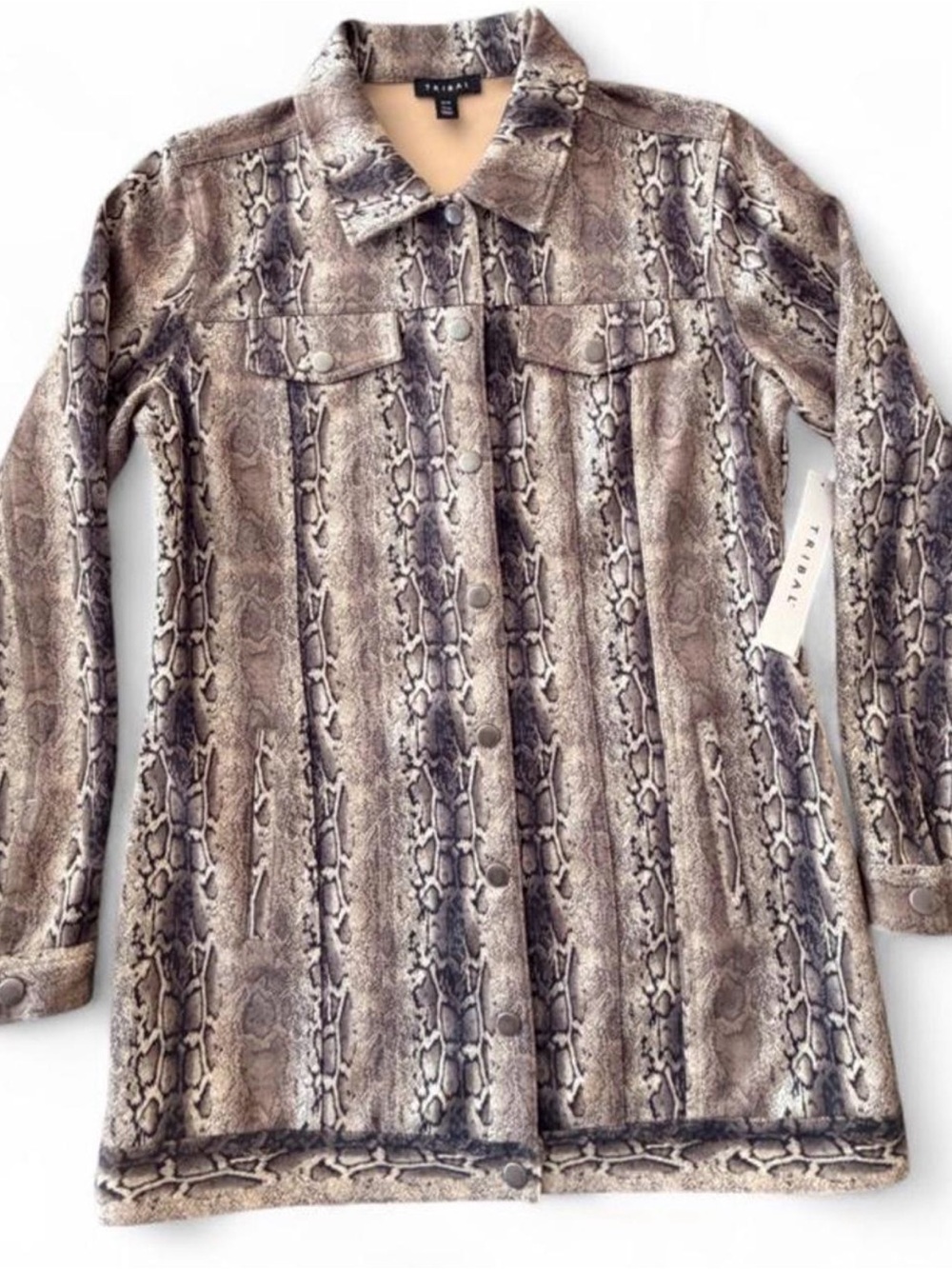 Tribal Brown & Black Snake-Print Button Front Shirt Jacket